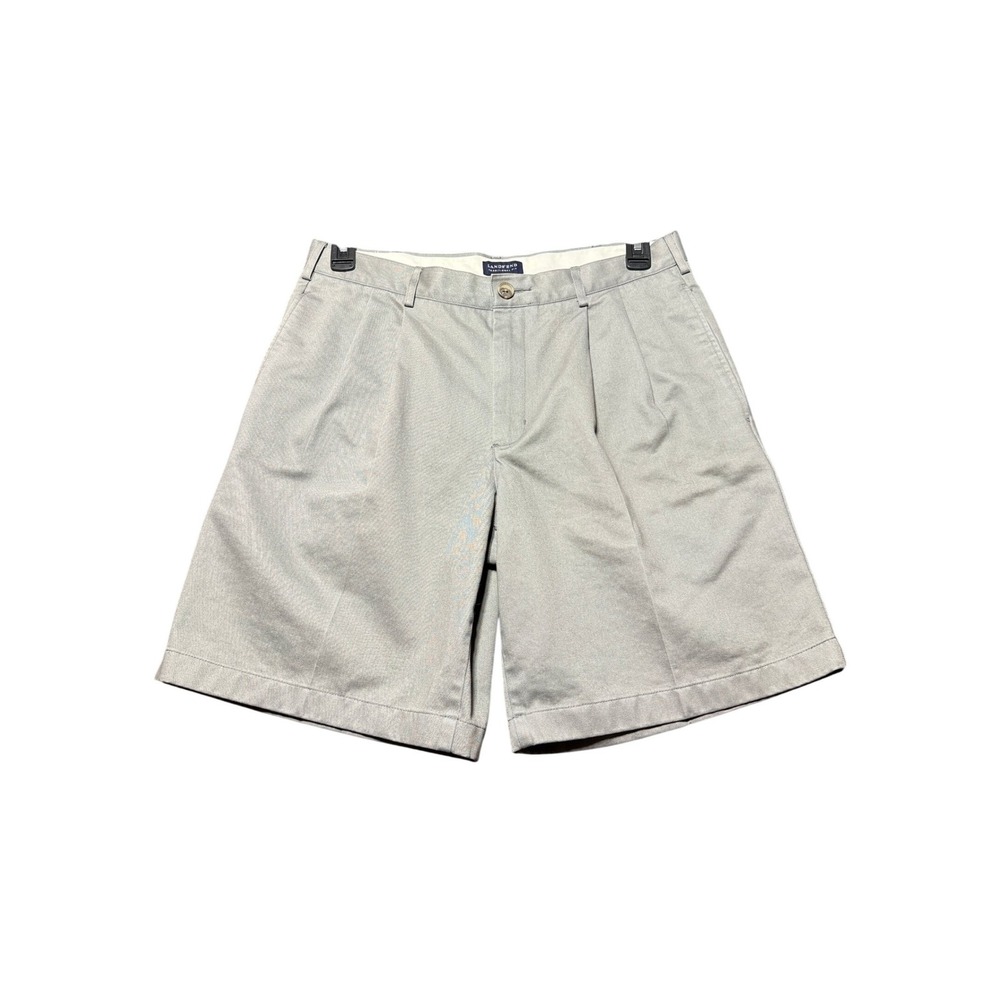Lands End Chino Shorts Mens 33 Gray Excellent Pleated Traditional Fit 406626